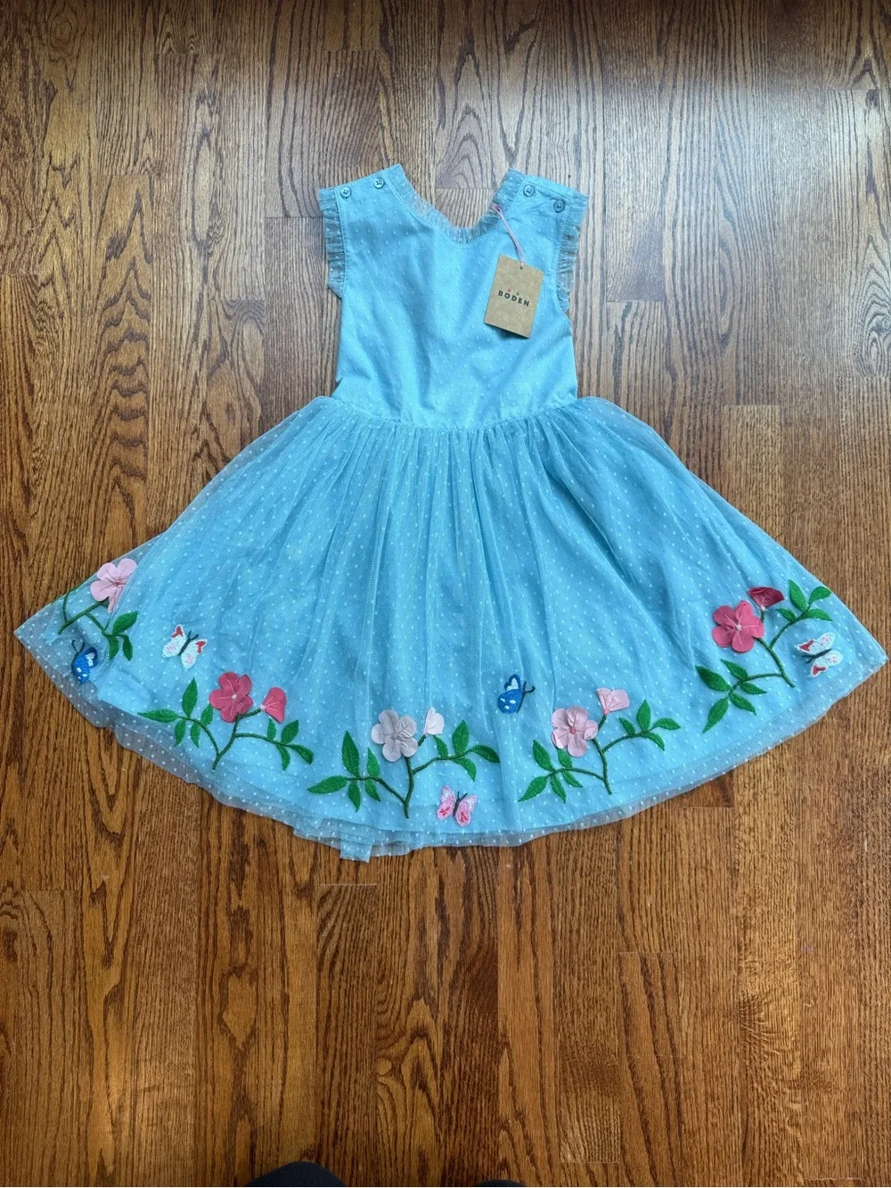 NEW Mini Boden Blue Tulle Cross Back Flower Dress 6-7 & 7-8 Years